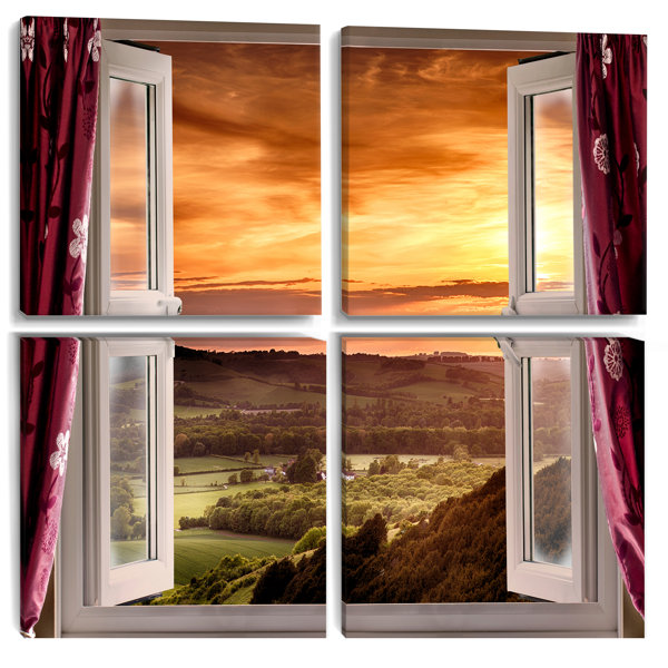 Loon Peak® Open Window To Rural Landscape 4 Piece Wrapped Canvas